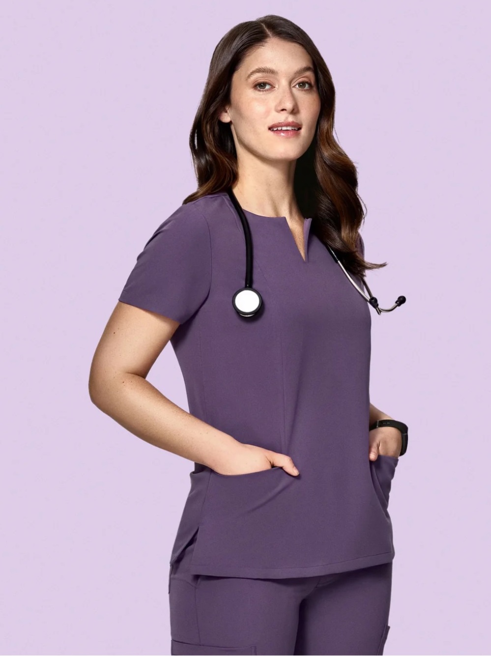 Mandala Scrub Top 5 Pocket Notch Neck in Dewberry